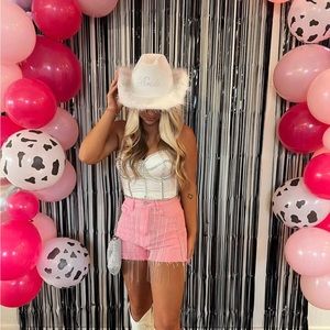 Western Pink Denim Fringe Shorts